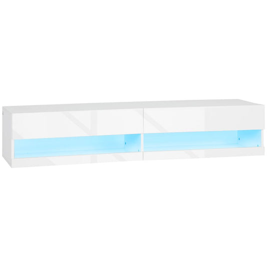 High Gloss TV Stand Unit – Wall-Mounted with Storage & LED Lights – White