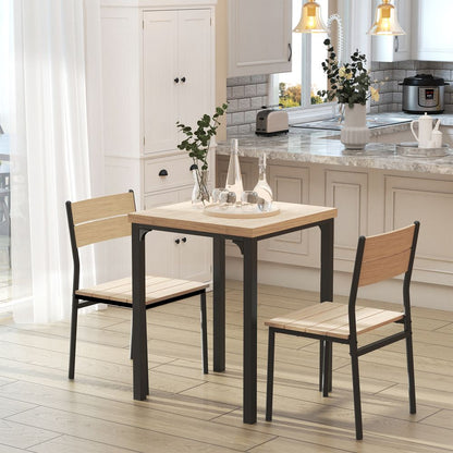 Compact 3-Piece Dining Table Set with 2 Chairs and Wooden Metal Legs