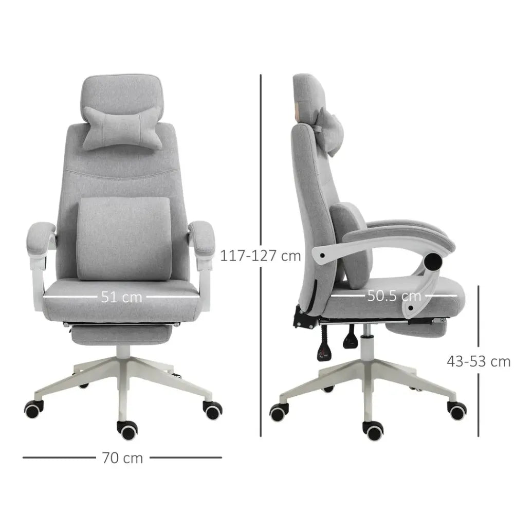 Grey Ergonomic Home Office Chair with 360-Degree Swivel and Adjustable Footrest for Comfort