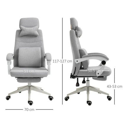 Grey Ergonomic Home Office Chair with 360-Degree Swivel and Adjustable Footrest for Comfort