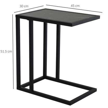 C-Shape Side Table – Marble-Effect Top with Metal Frame – Space-Saving Design