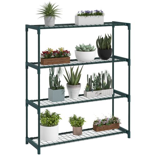 4-Tier Dark Green Steel Plant Stand - Showcase Your Greenery!