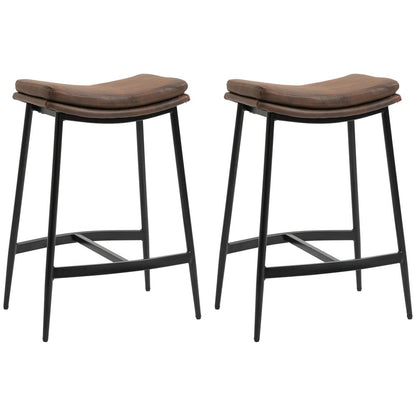 Breakfast Bar Stools – Set of 2 Upholstered Barstools with Curved Seat – Brown