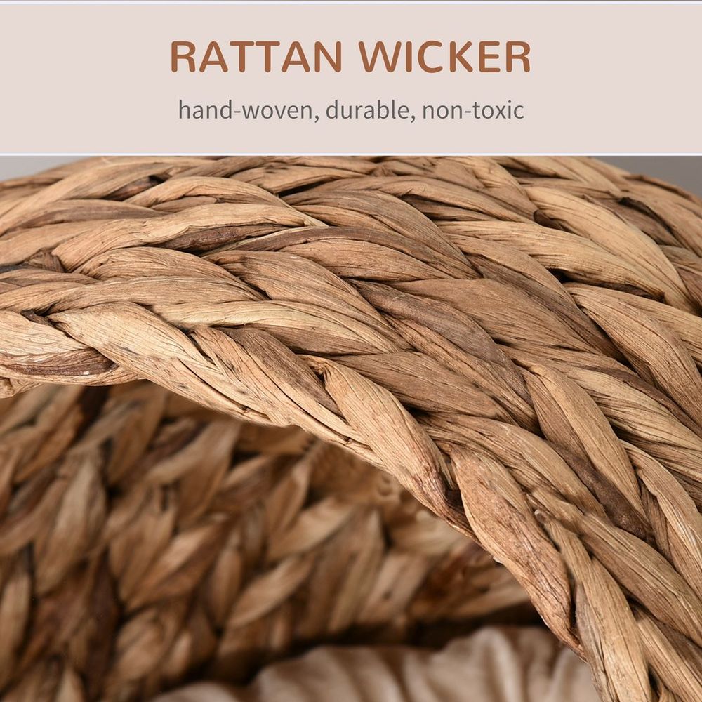 Raised Wicker Cat House with Cylindrical Base, Dimensions 42x33x52cm for Comfort