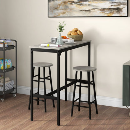 3-Piece Industrial Bar Set with Kitchen Table and Chairs - Perfect for Small Spaces in Grey