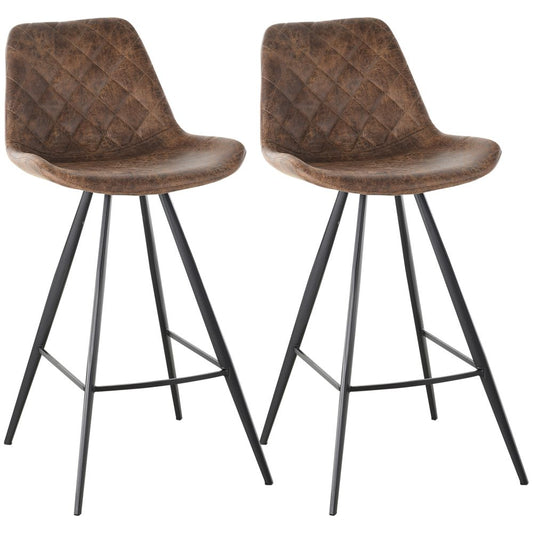 Set of 2 Brown Microfibre Bar Stools with Tub Seats and Padded Steel Frames