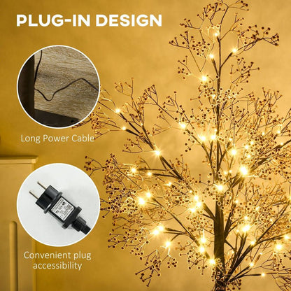 4FT Artificial Tree with Warm White LED Lights and Baby Breath Flowers for Festive Decor