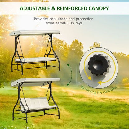 Elegant 3-Person Outdoor Swing Chair with Canopy - Beige & Black