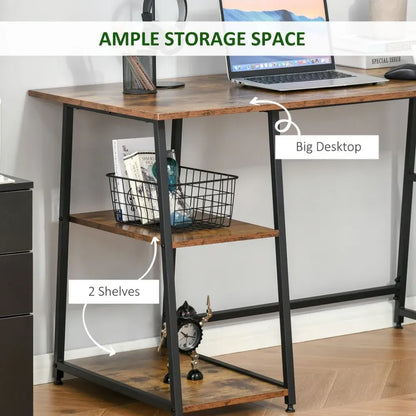 Home Office Writing Desk with 2 Shelves and Steel Frame for Storage and Style