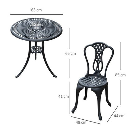 Elegant 3-Pc Cast Aluminium Bistro Set - Chic Outdoor Dining & Relaxation