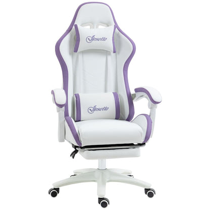 Purple Racing Style Gaming Chair with Reclining Function and Cozy Footrest