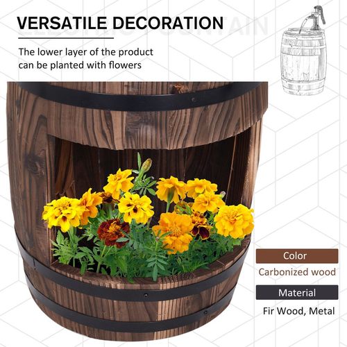 Rustic Wood Barrel Fountain: Stylish Garden Pump & Flower Planter Stand