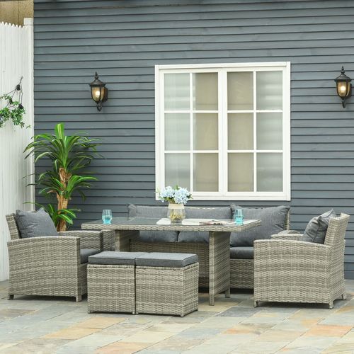 6-Piece Outdoor Rattan Dining Set with Cushions - Stylish Garden Sofa & Table