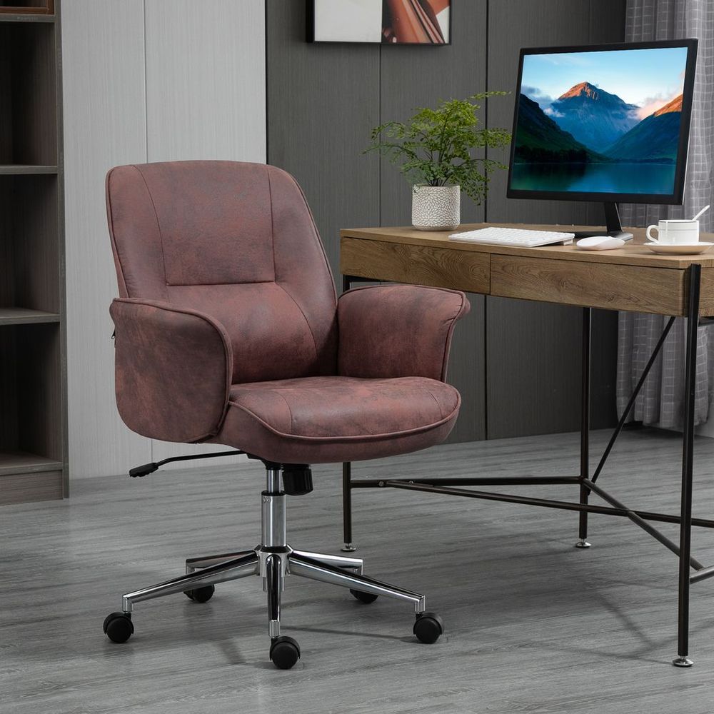 Red Microfibre Office Desk Chair with Swivel Wheels and Tilt Function for Comfort