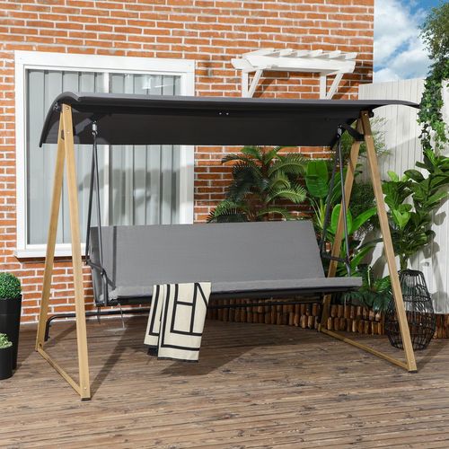 3 Seater Garden Swing Bench with Adjustable Canopy and Cushioned Seat