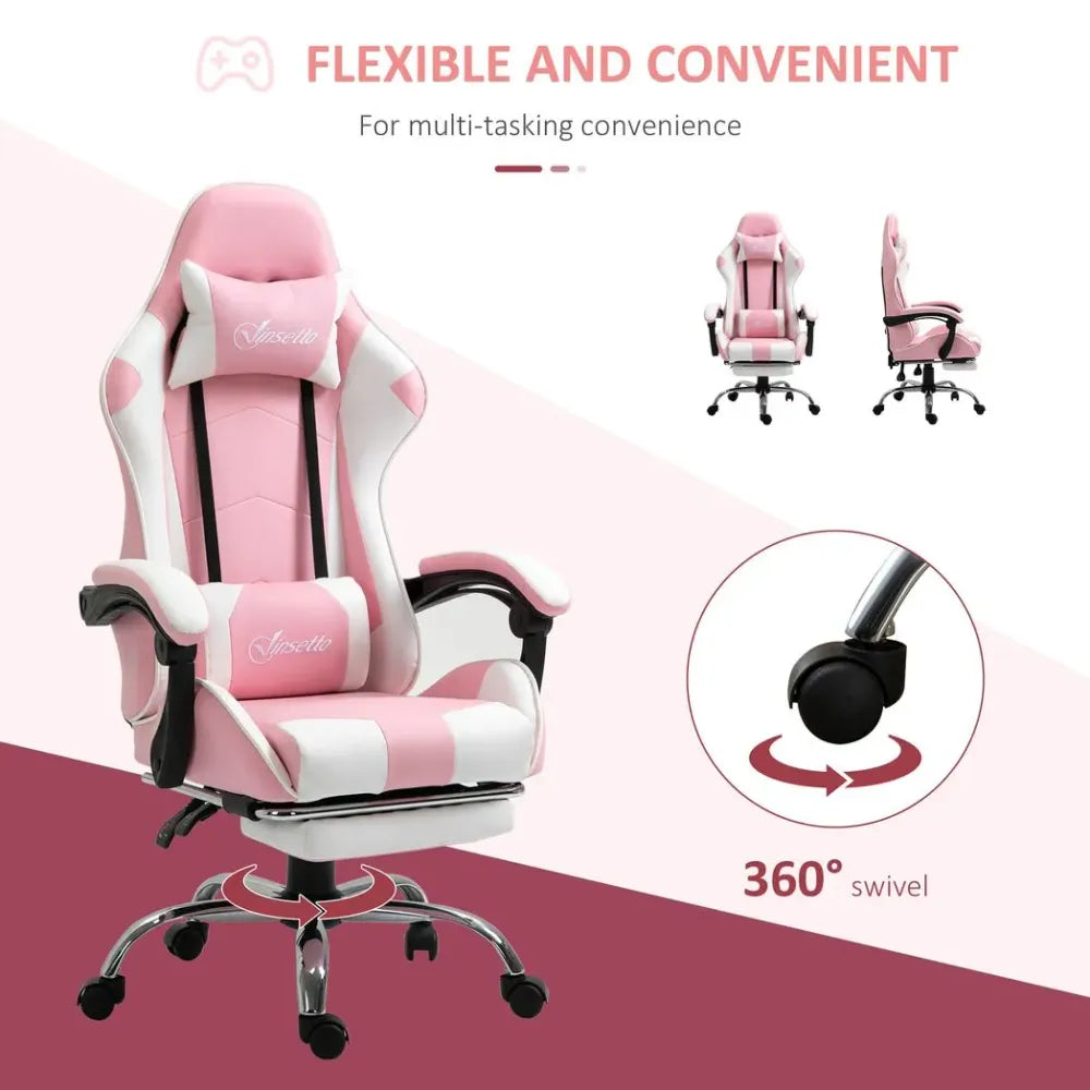 Pink Gaming Chair with Lumbar Support, Ideal for Home Office and Relaxation