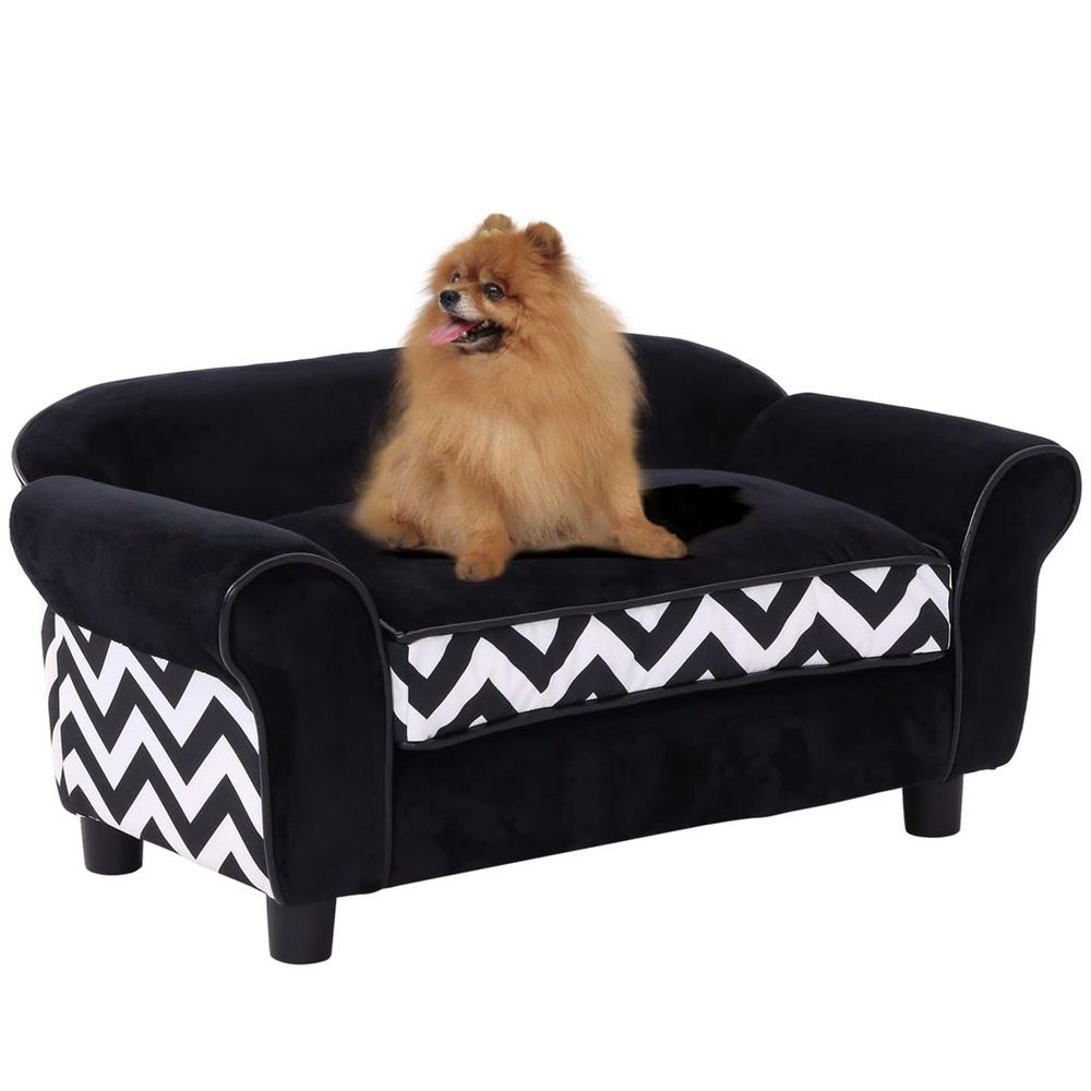 Black Dog Sofa and Cat Couch Bed for XS Dogs with Removable Sponge Cushion, Ideal for Comfort