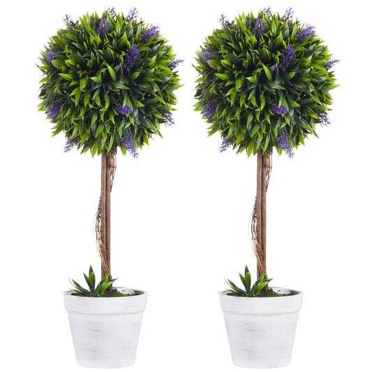 Set of 2 Potted 60cm Artificial Lavender Ball Trees for Elegant Home Decoration