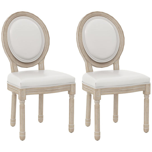 Set of 2 French Style Dining Chairs with PU Leather Upholstery and Wooden Legs