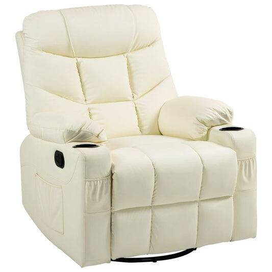 Cream Manual Recliner Chair with Footrest, Cup Holder and Swivel Base for Comfort