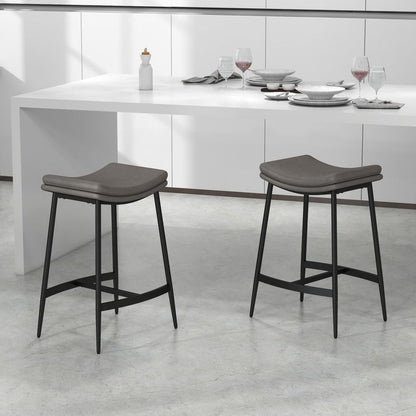 Breakfast Bar Stools – Set of 2 Upholstered Barstools with Curved Seat – Grey