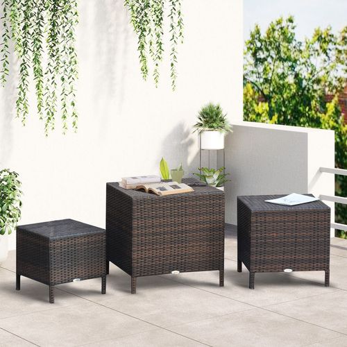 Stylish Rattan Nesting Tables - 3-Piece Stacking Set for Any Space