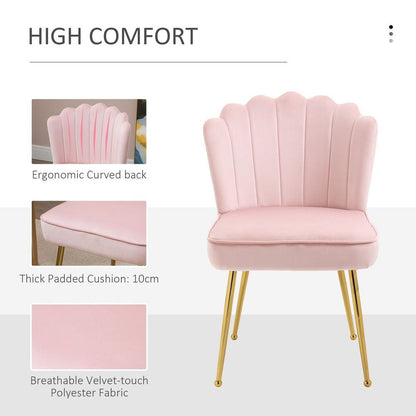 Pink Velvet-Feel Shell Luxe Accent Chair with Metal Legs for Stylish Home Lounge