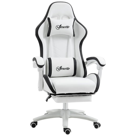 Black Racing Style Gaming Chair with Reclining Function and Comfortable Footrest