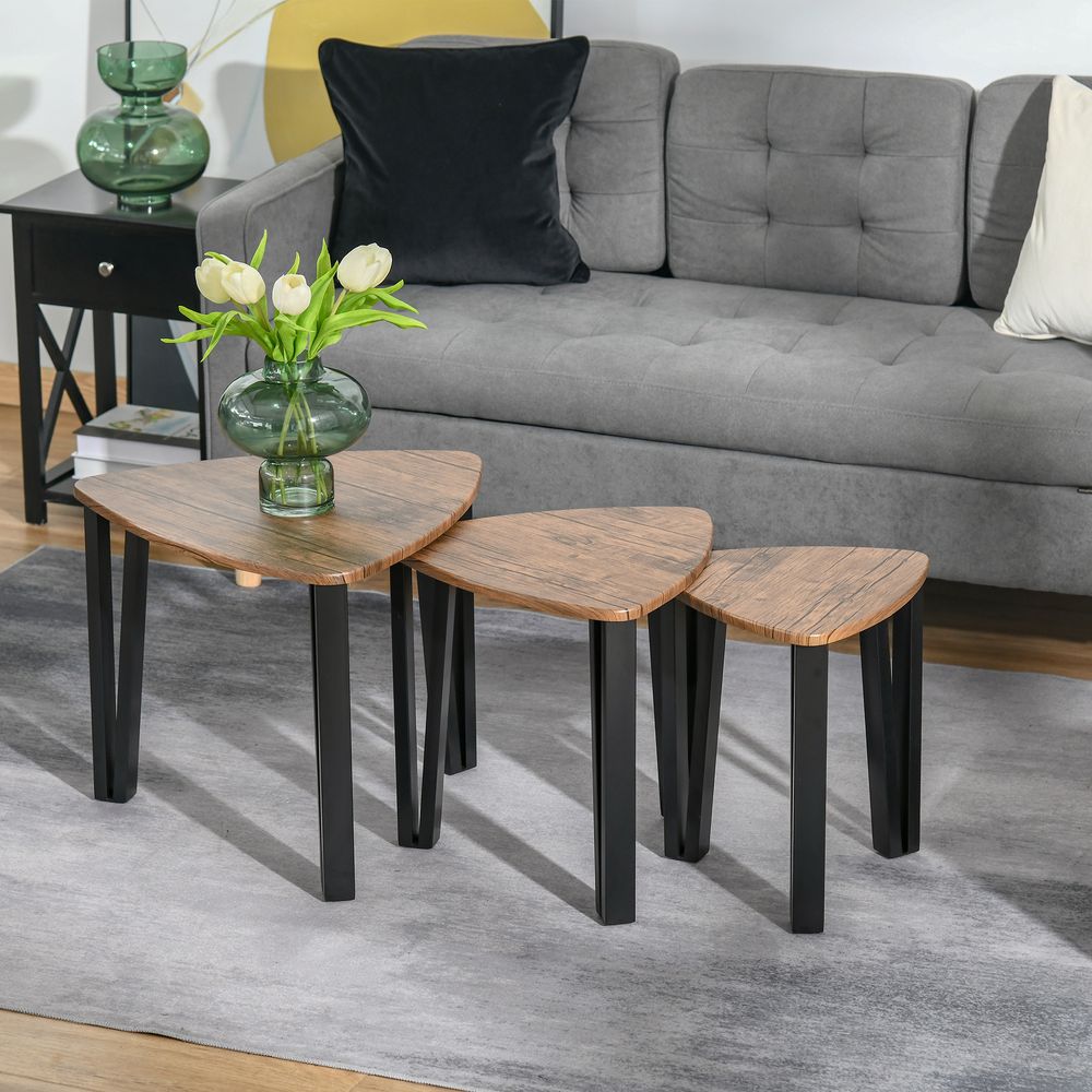 3-Piece Stackable Coffee Table Set – Accent Furniture with MDF & Steel Frame – Walnut