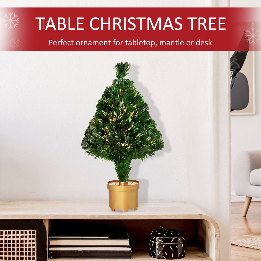 2ft Pre-Lit Artificial Christmas Tree with Fibre LED - Multi-Colour Table Decor