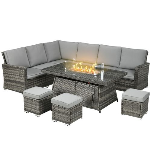 7-Piece Rattan Garden Set & 50,000 BTU Fire Pit: Warmth & Style!