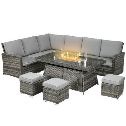 7-Piece Rattan Garden Set & 50,000 BTU Fire Pit: Warmth & Style!