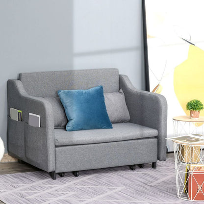 Grey Pull-Out Sofa Bed: Fabric 2-Seater Couch for Living Room