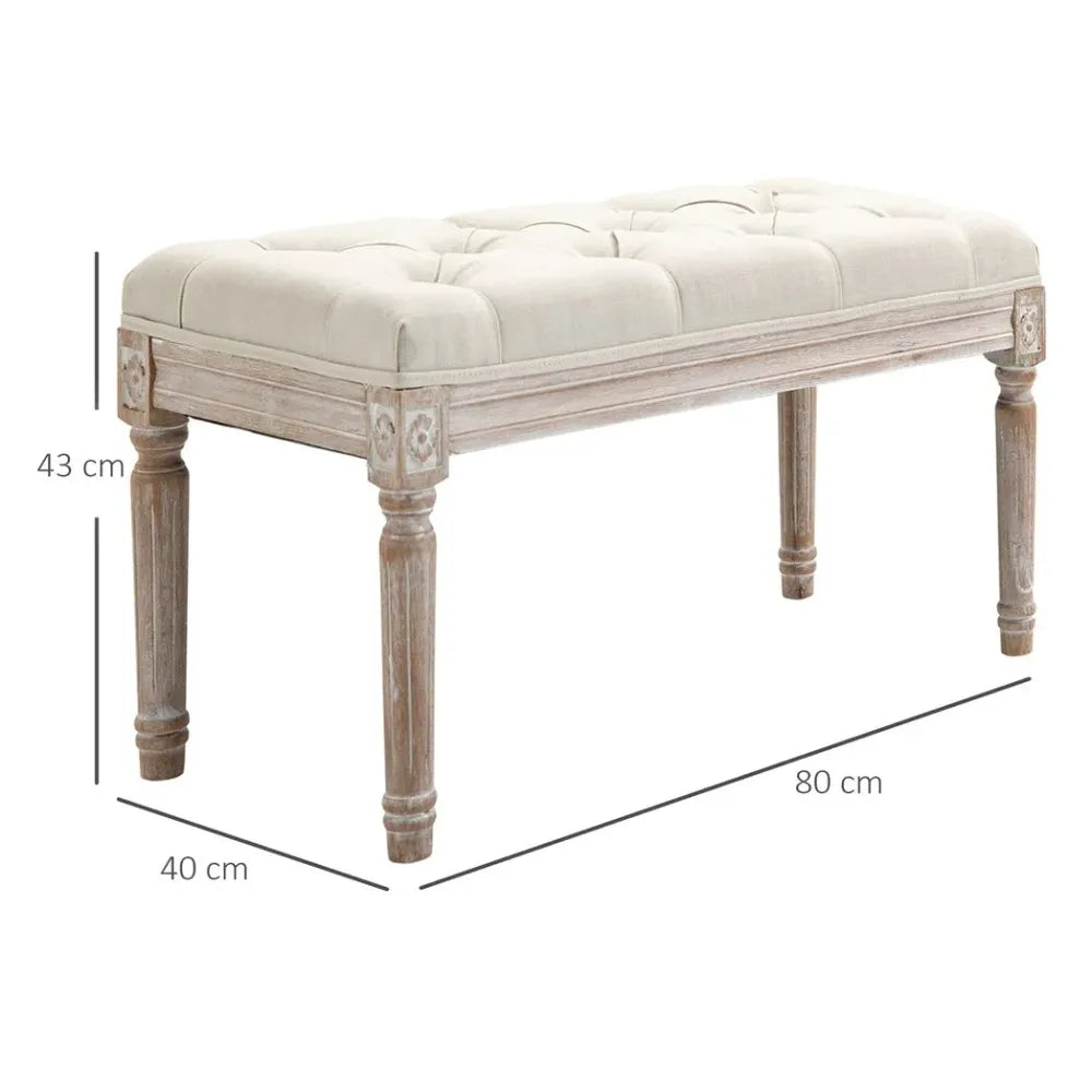 Tufted Accent Bench – Upholstered Foot Stool with Linen-Touch Fabric in Beige