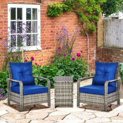 3-Piece PE Rattan Garden Sofa Set: 2 Chairs & Storage Table