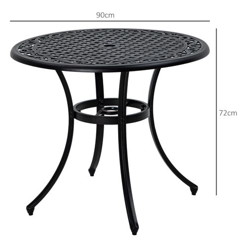 Black Cast Aluminium Garden Table for 2-4 with Umbrella Hole