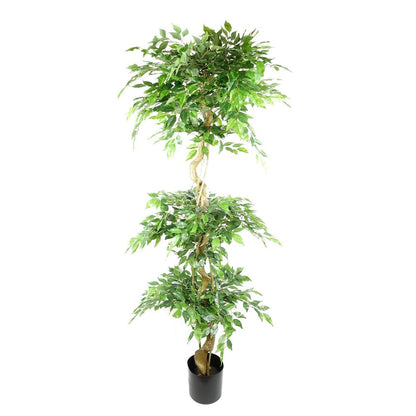 180cm Artificial Twisted Trunk Fruticosa Ficus Tree - Triple Ball Topiary - 1984 Leaves