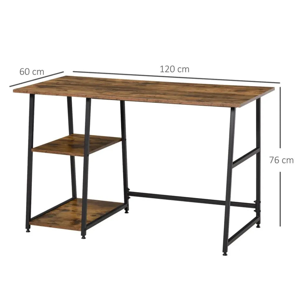 Home Office Writing Desk with 2 Shelves and Steel Frame for Storage and Style