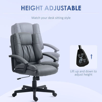 Dark Grey Faux Leather Mid Back Home Office Chair with Armrests for Stylish Comfort