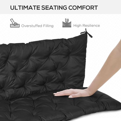 Comfort Plus: Black 3-Seater Outdoor Garden Bench Cushion with Secure Ties