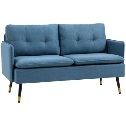 2-Seater Fabric Sofa - Button-Tufted Couch, Dark Blue Love Seat for Living Room