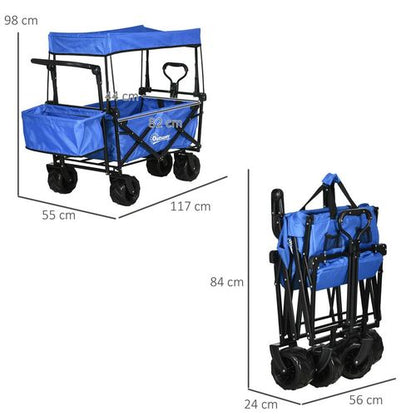 Blue 4-Wheel Trolley Cart with Canopy & Dual Compartments for Easy Transport