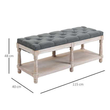 Grey 2-Tier Bed End Bench with Vintage Button Tufted Design for Elegant Window Seating