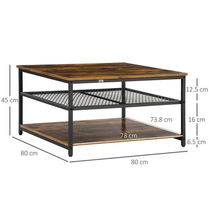 Rustic Brown Industrial Coffee Table with Storage Shelves and Cocktail Design