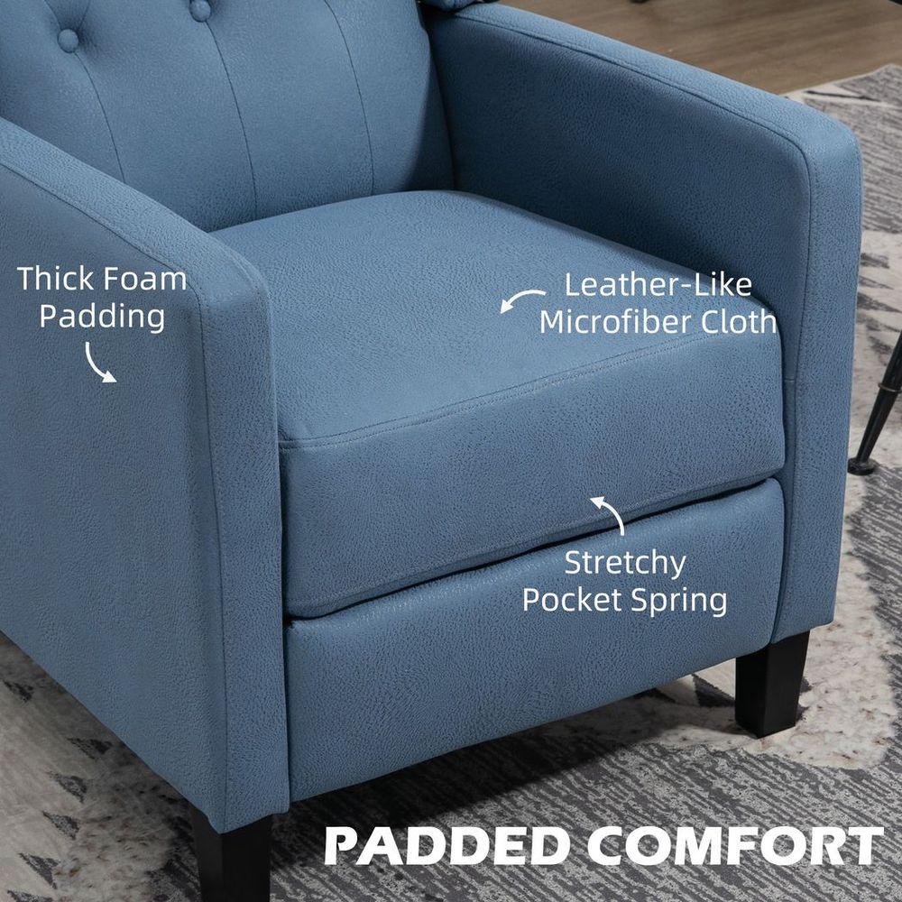 Blue Button-Tufted Microfibre Recliner Armchair for Comfortable Living Room Seating