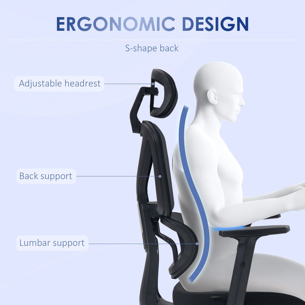 Black Mesh Swivel Desk Chair with Adjustable Height and Headrest for Ergonomics