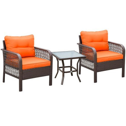 3-Piece Orange Rattan Bistro Set with Glass Top - Cosy Patio Charm!