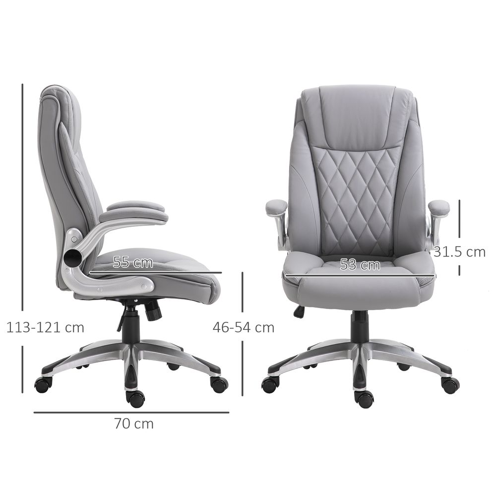 Grey High Back Executive Office Chair with Swivel and PU Leather Upholstery