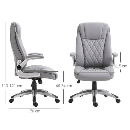 Grey High Back Executive Office Chair with Swivel and PU Leather Upholstery