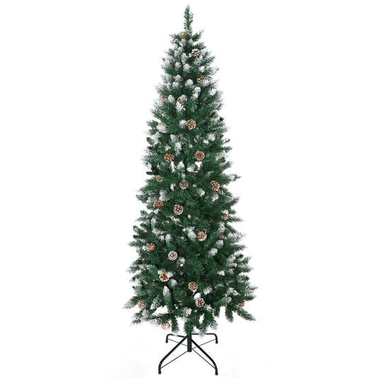 6FT Snow Artificial Christmas Tree for Holiday Home Decor with Pine Cones